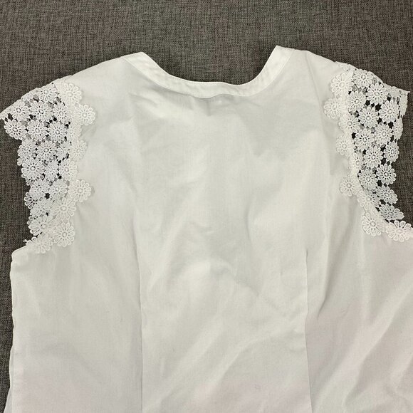 Calligraphie Button Down Top White Floral Embroidered detail Cap Sleeve Medium - Picture 9 of 10